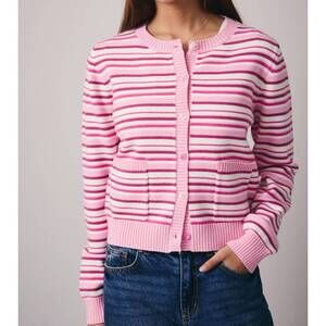 NEW SUNDAY EDITION button up stripe sweater top in pink multi
